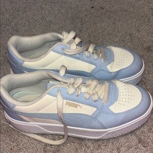 Puma Light Blue and Cream Sneakers